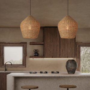 Lampe suspendue en rotin ronde, ampoule LED E27, pour salle à manger, bar, salon de thé, Style Zen - Product Image 2