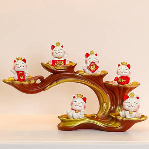 Juego de figuras de gato de la suerte, decoración Feng Shui de resina de varias piezas para sala de estar, regalo de Año Nuevo Chino - Product Image 1