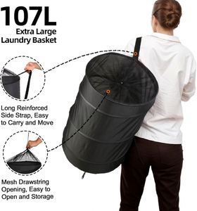 Panier à linge pliable extra large 107L en tissu Oxford léger et robuste avec longues sangles et cordon de serrage - Product Image 3