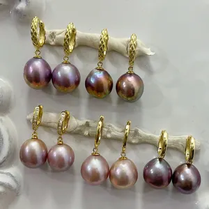 Hersteller verkaufen Aggreko lila unregelmäßige runde Perlenohrringe für Damenschmuck