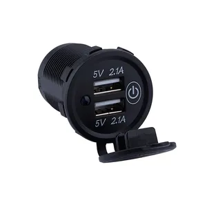 Marine Charge 3.0 12V USB Outlet, Dual USB Car Charger Socket with LED Voltmeter and Power Switch Waterproof Cigarette Lighter