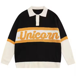 Maglione Pullover da Uomo Personalizzato con Logo, Casual, Maniche Lunghe, Collo a <span class=keywords><strong>Polo</strong></span>, Motivo a Lettere, Lavorazione <span class=keywords><strong>Jacquard</strong></span> - Product Image 4