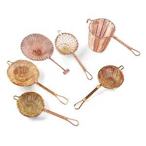 Reusable Handmade Knit Weave 100% Pure Copper Tea Strainer Filter with Long Handle for Loose Leaf Tea