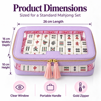 Sac de rangement Mahjong en PU violet clair, étui rigide avec fenêtre transparente, étanche, grande capacité, sac à main portable avec fermeture éclair à pompon