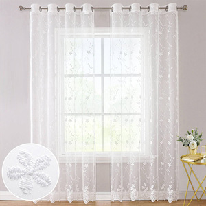 Pastorale piccola tenda trasparente ricamata <span class=keywords><strong>con</strong></span> fiore di seta bianca fresca di latte, tenda trasparente decorativa pronta all'uso per la vita in famiglia - Product Image 1