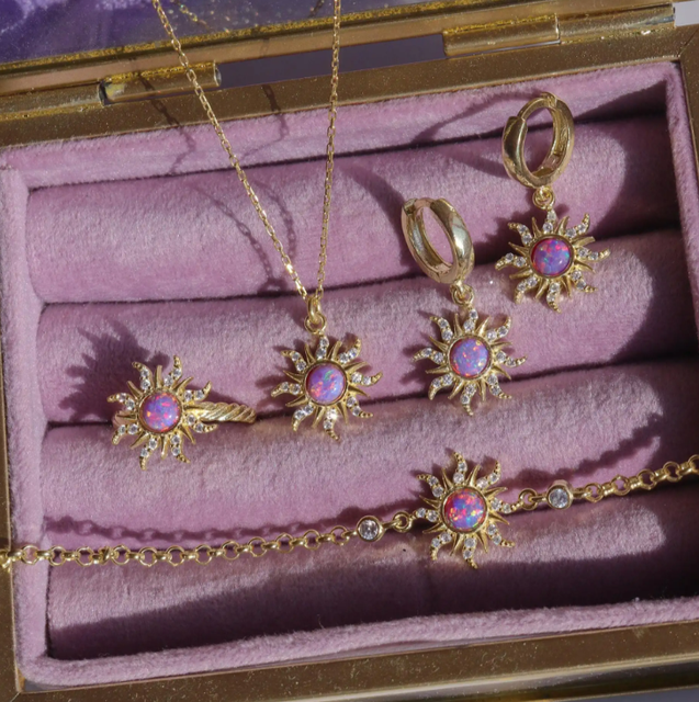 Super Shining Fashion Opal Jewelry Purple Opal Earrings Rings Necklaces Gold Plated Three Piece