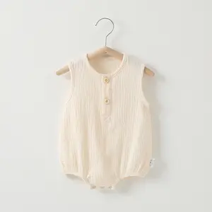 Infant Clothing OEM ODM Toddler Boys Girls Sleeveless 100% Organic Cotton Muslin Soft Breathable Baby Romper Bodysuits