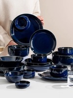 Nordic Style Europe Luxury Fine Dinnerware Set Blue Porcelain Ceramic Restaurant Plates Wholesale Dinnerware Sets