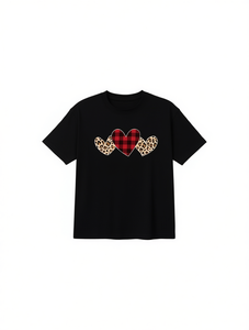 T-shirt con stampa a cuore per San Valentino, da donna, a maniche corte, girocollo, 100% cotone, stile dolce, design patchwork, abbigliamento primavera estate - Product Image 1