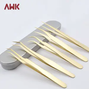 AWK Gold 90 Degrees Pointed Eyelash Extension Tweezers Private Label Wholesale