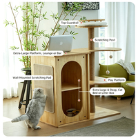 Arbre à chat en bois massif avec maisonnette pour chat, tour à chat à plusieurs niveaux, griffoir en sisal, grande plateforme, mobilier d'activités pour chat d'intérieur