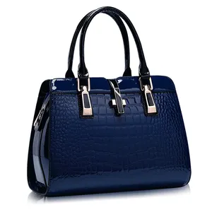 Kingdo Patent Leather Crocodile Leather Handbags for Women Ladies 2019 Shoulder Bags Unique Vintage PU Purse Korea Hand Bag