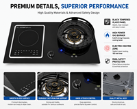 Kompor Hibrida Gas Listrik Terintegrasi dengan Panel Kaca Temper Hitam, Pembakar Daya Tinggi 5.2KW, Kompor Dapur