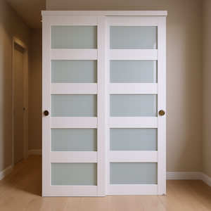 Porte de placard coulissante à 5 panneaux en verre dépoli 48 x 80 pouces, en bois massif MDF, design moderne pour intérieur - Product Image 3