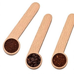 Cuillère à café en bois naturel au design classique, écologique, avec long manche, multi-capacités (10-30 ml), ustensile de mesure de cuisine - Product Image 1