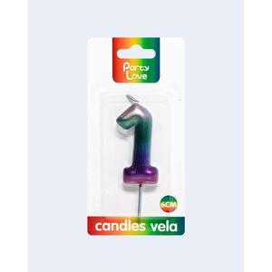 Velas de Cumpleaños con Número 1, Color Arcoíris, 6 cm, Party Love Candles - Product Image 1
