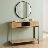 Mesa Consola Moderna con Estructura Metálica KD, Aparador de Entrada con 2 Cajones y Compartimento Abierto, Mueble Industrial para el Hogar