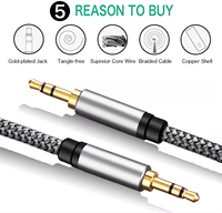 Kabel Aux Harga Pabrik Stereo Audio Aux Dc 3.5 Mm Kabel Aux Emas untuk Ponsel di Mobil 3.5mm Stok 1m 2m 3m Custom Braid