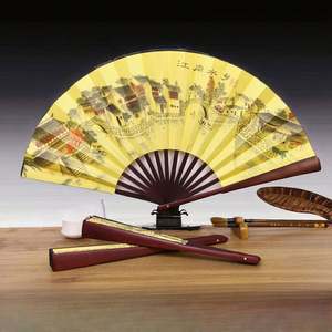 Éventail artisanal en bambou vert pour homme, 10 pouces, en tissu de soie acajou, peint à la main, thème floral, écologique, pour le Nouvel An chinois - Product Image 3