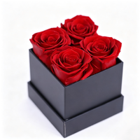 Roses éternelles personnalisées dans un coffret cadeau carré, 4 roses éternelles artisanales pour l'anniversaire des femmes, la Saint-Valentin, Noël
