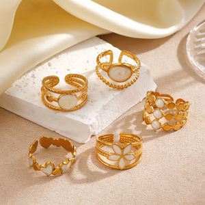 Bagues ouvertes tendance en acier inoxydable couleur or punk avec émail goutte d'huile pour femme, bijoux de mariage - Product Image 4