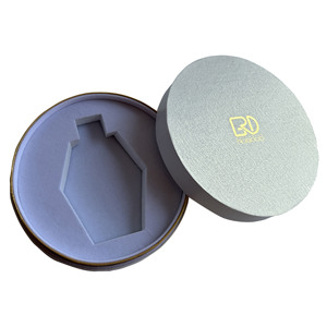 ROGOOD Boîte Cadeau Ronde Ciel et Terre pour Parfum et Cosmétiques, Papier Gaufré Blanc, Bord Doré, <span class=keywords><strong>Insert</strong></span> EVA P2132 - Product Image 2
