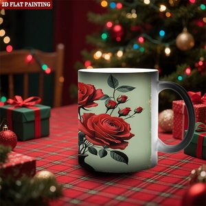 Frosted Black <b>Ceramic</b> <b>Mug</b> 11oz Heat Sensitive Color Changing Cup With Red Rose Design 2D Flat Painting - Product Image 2