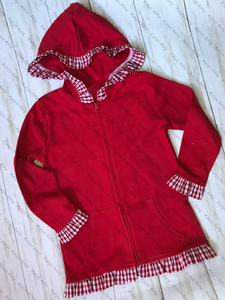 Monogramma ragazze volant Gingham rifinitura Full Zip <span class=keywords><strong>giacca</strong></span> con cappuccio abbigliamento per bambini inverno <span class=keywords><strong>camicia</strong></span> a maniche lunghe con tasca - Product Image 3