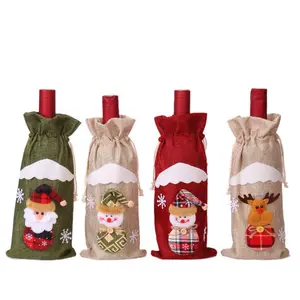 In Stock Christmas Decorations Elk Snowman Santa Claus Drawstring Pouch Christmas Creative Decoration Red Wine Burlap Bag