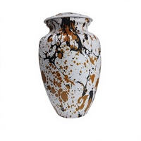 Urne funéraire blanche avec motif éclaboussures marron et noir, taille adulte, personnalisable, pour crémation humaine, design moderne, pour commémoration.