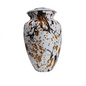 Urna funeraria blanca con diseño de salpicaduras marrones y negras, tamaño adulto, personalizable, para cremación humana, diseño moderno para memoriales. - Product Image 1