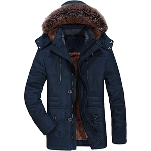 Chaqueta de invierno para hombre de talla grande de algodón cálido Parka abrigo Casual de piel sintética con capucha polar cortavientos largo - Product Image 5