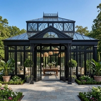 Conservatoire sur mesure à structure en fer noir – Salle de jardin élégante entièrement vitrée pour mariages et événements