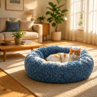 Coussin pour chien anti-anxiété apaisant, luxueux, rond, en peluche longue et moelleuse, avec housse amovible et lavable, portable, lit doux pour chat