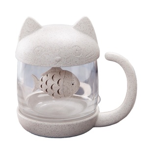 <span class=keywords><strong>Mug</strong></span> à thé en verre avec <span class=keywords><strong>infuseur</strong></span> à thé en forme de poisson, filtre à thé, motif <span class=keywords><strong>chat</strong></span> mignon - Product Image 1