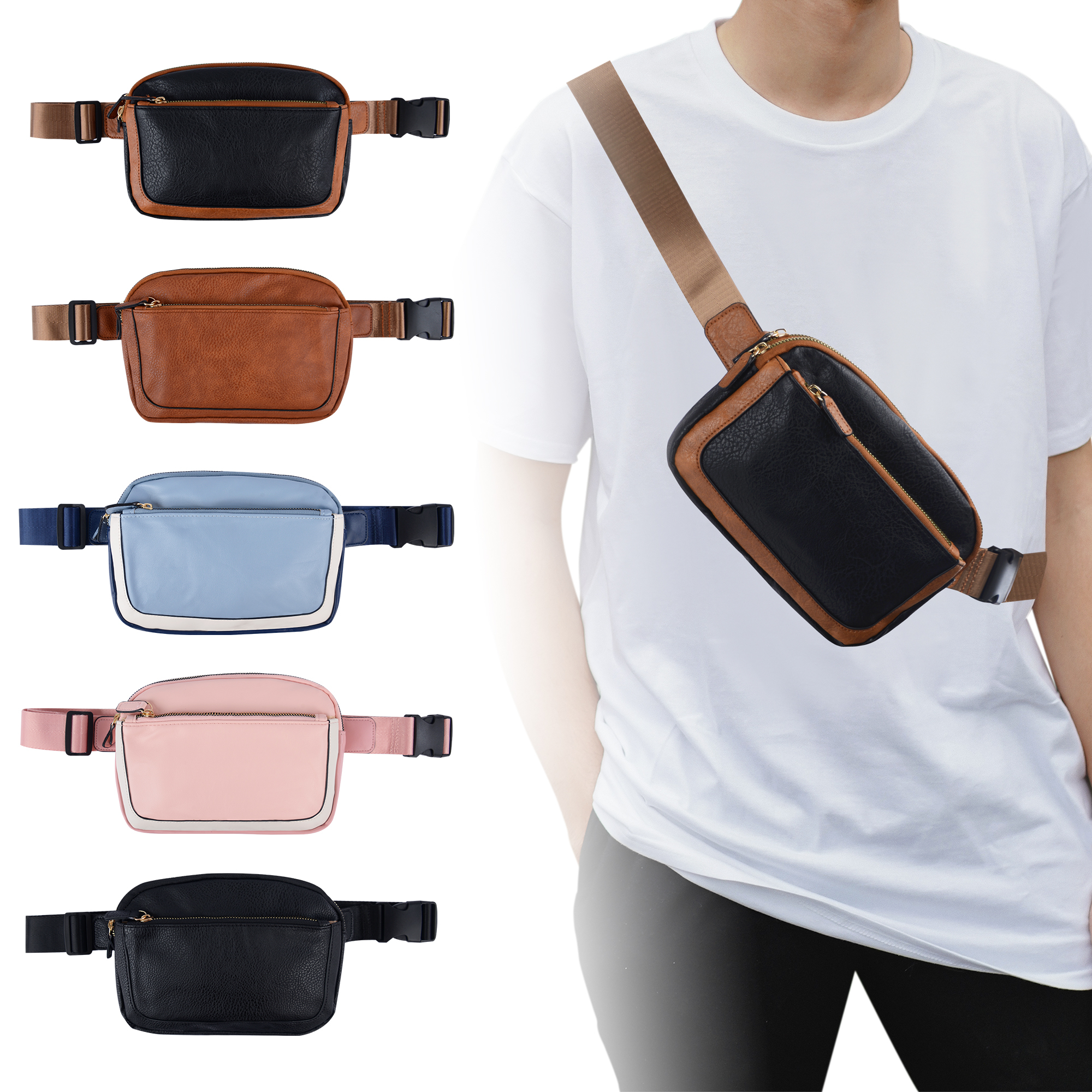 PU Unisex Waist Pack Shoulder Strap Adjustable