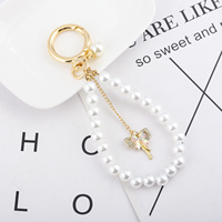 Breloque de sac personnalisée en perles avec pendentif fleur, nœud et papillon, anneau en métal doré pour sac à main, sangle de téléphone OEM/ODM