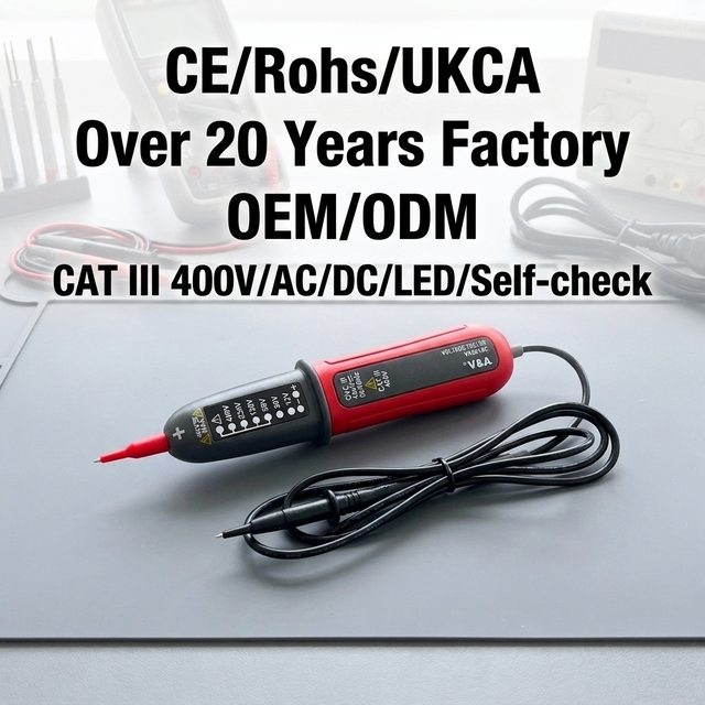 VA6816C AC/DC VOLTAGE DETECTOR Electrical Testers Self-check Polarity Indication Test Pen 400V LED Flash CAT III