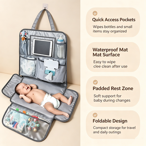 Tapis à langer bébé imperméable pliable, tapis à langer de voyage multi-poches, station de change suspendue pour nouveau-né et nourrisson - Product Image 2
