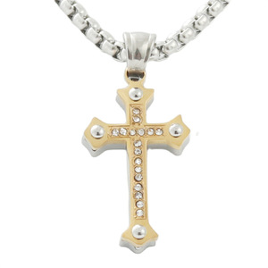 Men's Stainless Steel <b>Cross</b> Pendant Necklace With Crystal Pave Setting Geometric Design For Fashion Jewelry 120203 - Product Image 2