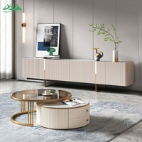 Ensemble de meubles de salon Wayon, style moderne et luxueux, meuble TV à nervures et table basse ronde imbriquée