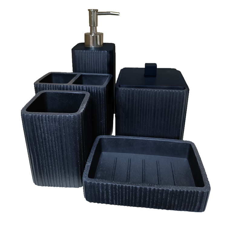 Black vertical stripes marble 5 piece bathroom accessories sets resin bathroom set