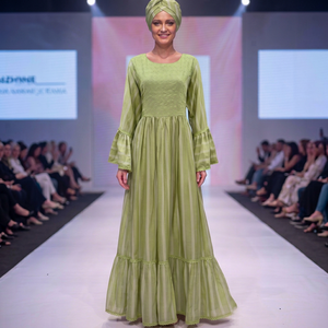 Ultra Friendly Green Rayon Floral Embroidered Maxi Dress Long Bishop Sleeves Women Modest Islamic Party Wear Traditional <b>African</b> - Product Image 5