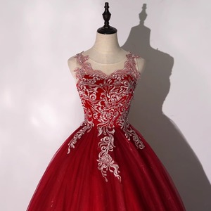 Claret Ball Gown Wedding Dress Sweetheart Neckline Empire Waist Tulle Fabric Women's Formal Dress - Product Image 2
