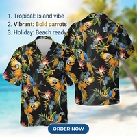 Stilvolles Maßgeschneidertes Tropisches Hawaii-Hemd mit Kräftigem Papageien-Print, Leichtes Atmungsaktives Knopfleisten-Herrenhemd