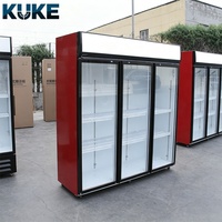 Réfrigérateur vertical grande capacité pour boissons, vitrine à 3 portes vitrées, congélateur à compresseur écoénergétique, ouvert