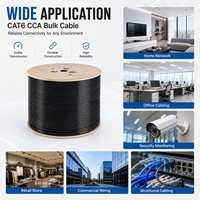 Cable CAT6 de 1 Gbps y 250 MHz para interiores, con revestimiento de PVC negro, cable Ethernet LAN con conductor CCA y separador cruzado para enrutador y switch de red.