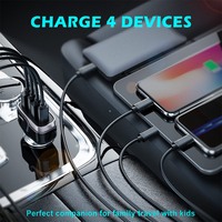 Chargeur de voiture électrique 4 ports 66W PD 3.0 USB Type-C à charge rapide avec matériau PC ignifuge durable pour montre connectée et appareil photo