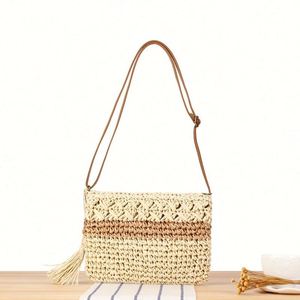 Bolso de mano vintage de paja tejido a mano para mujer, bandolera de playa multicolor para vacaciones - Product Image 1