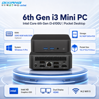 PC Mini Kompak Hitam Intel i3-6100U, RAM DDR3 Opsional, Dukungan M.2 WIFI5, Slot SSD M.2 Ganda, Layanan Kustomisasi OEM